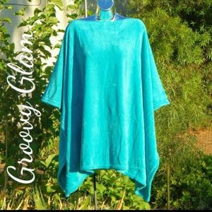 GROOVY GLAM Turquoise Blue Handmade Classic Plush Poncho